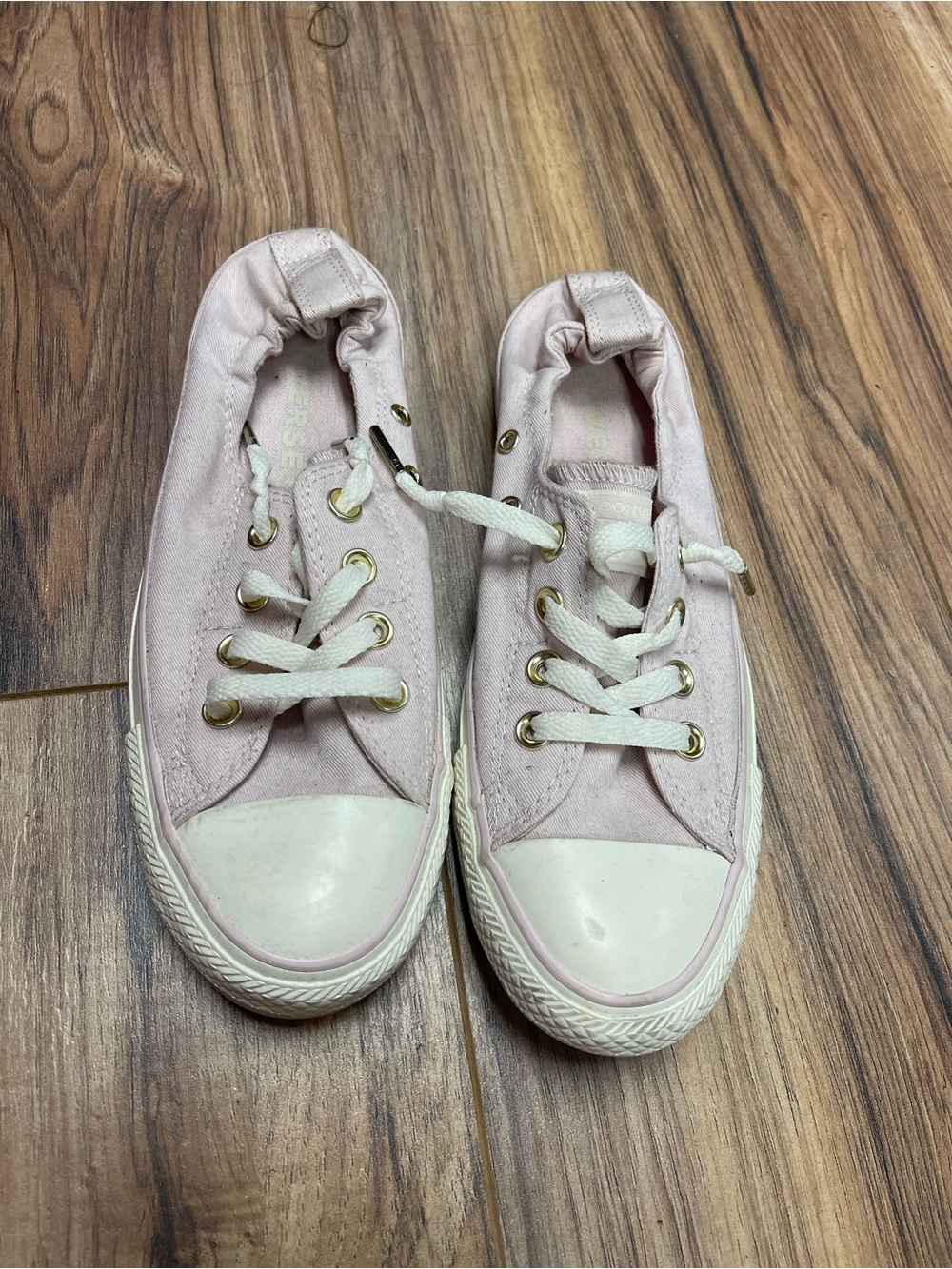 Converse Pink Canvas Low-Top Sneakers with Gold Eyelets